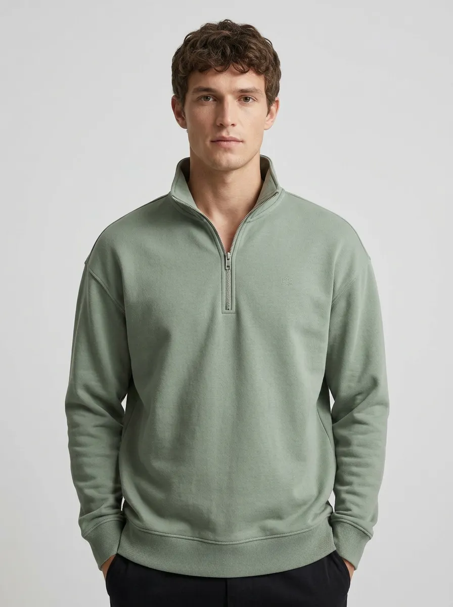Men's Modern Minimalist Embroidered Emblem Quarter-Zip Sweatshirt