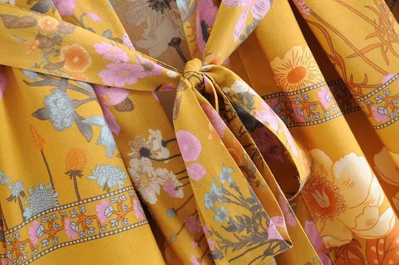 Floral Print Bat Sleeve Kimono Dress