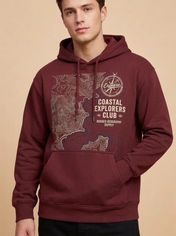 Men's Coastal Explorer Compass Topographic Graphic Hoodie