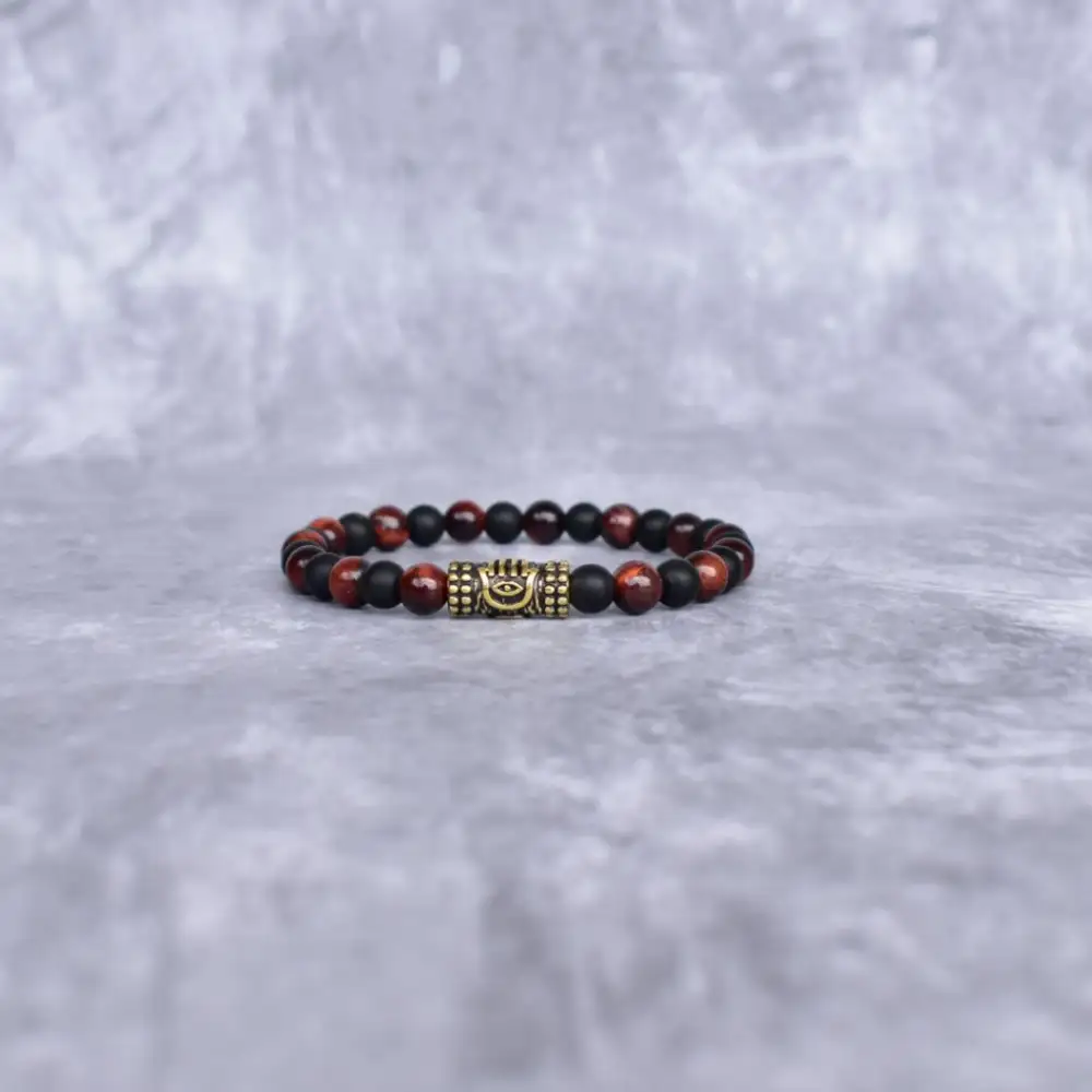 Evil Eye Matte Tiger Eye Onyx Bead Bracelet