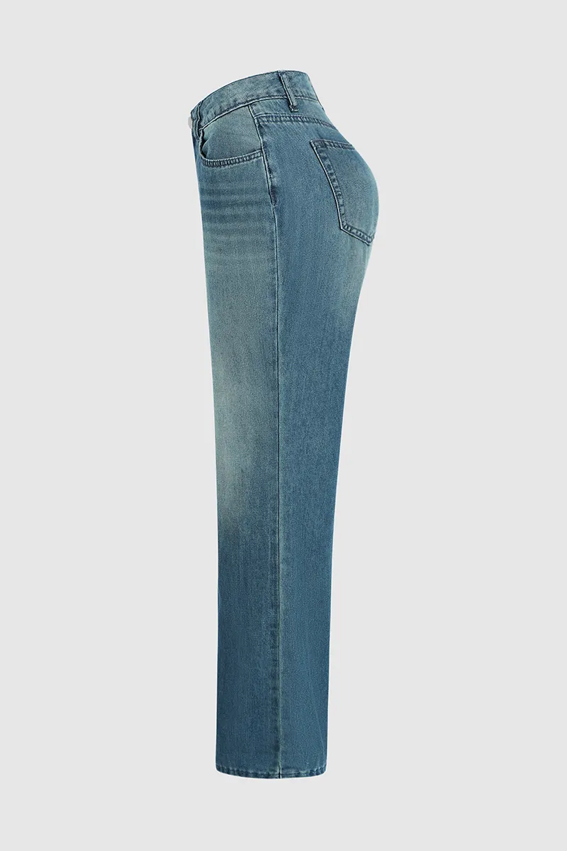 Washed Low Waist Wide Leg Jeans Without Belt