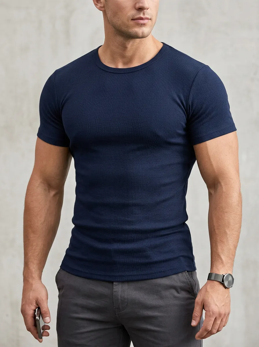 Men's Casual Minimalist Ribbed Slim Fit T-Shirt