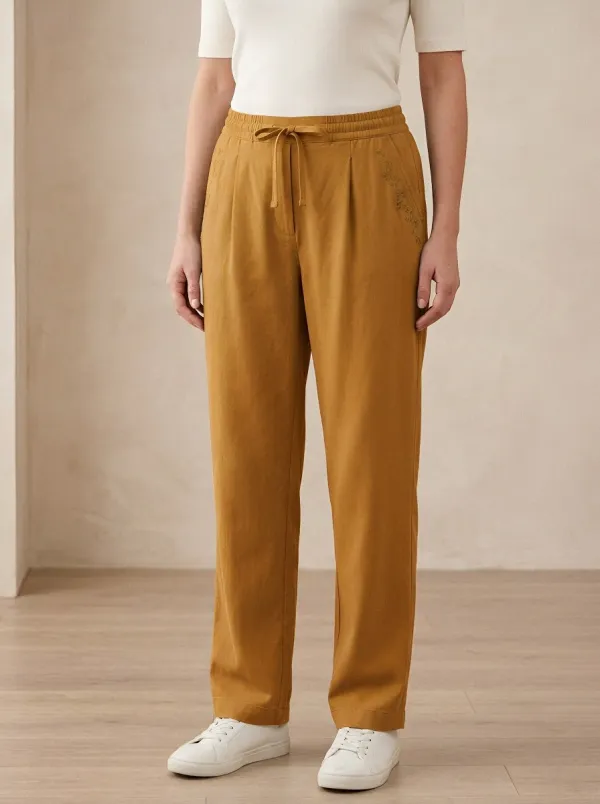 Women's Floral Embroidered Drawstring Casual Pants