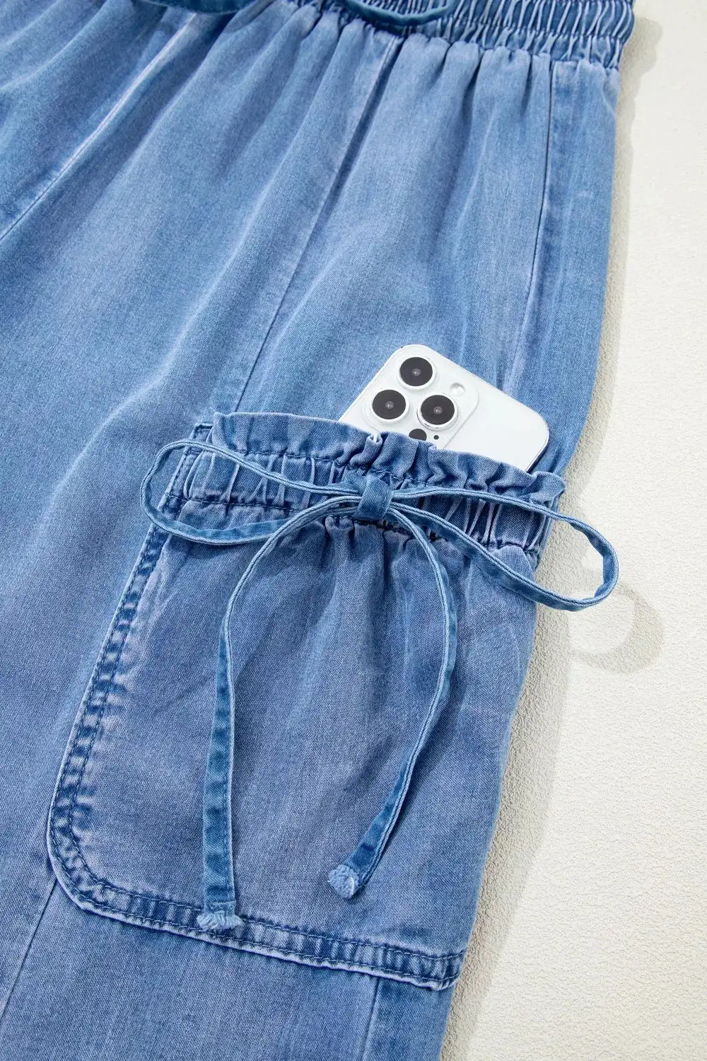 Loose Fit Drawstring Elastic Waist Denim Jeans