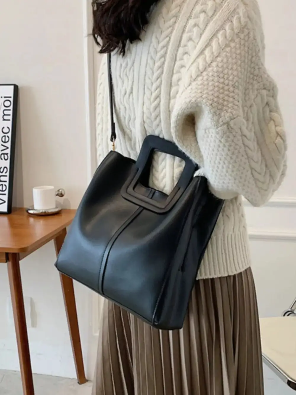 Square Handle PU Leather Crossbody Bag