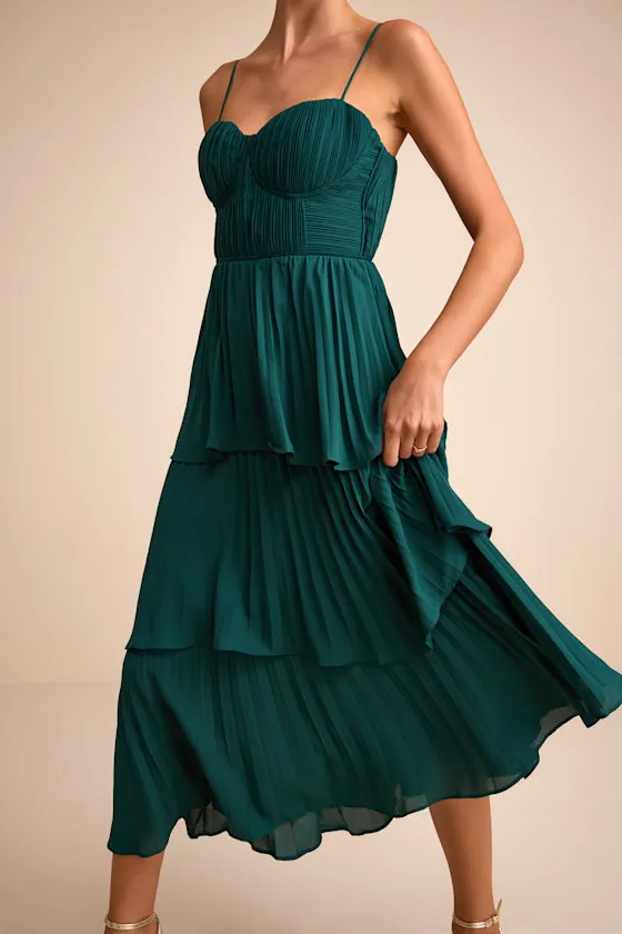 Cascading Crush Light Blue Tiered Bustier Midi Dress