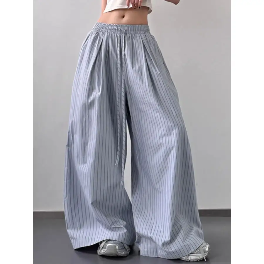 Soft Striped Wide Leg Drawstring Pants