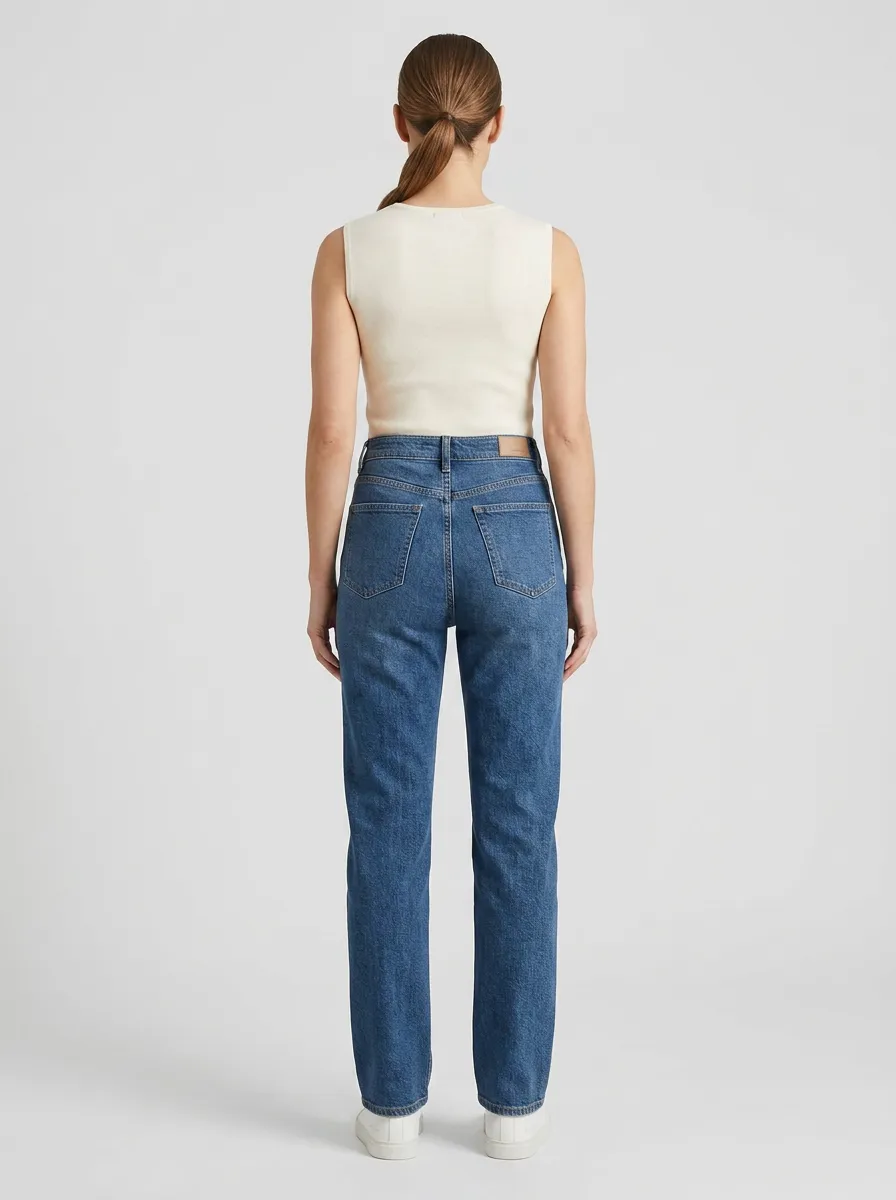 Comfort-Focused High-Rise Straight-Leg Denim Jeans