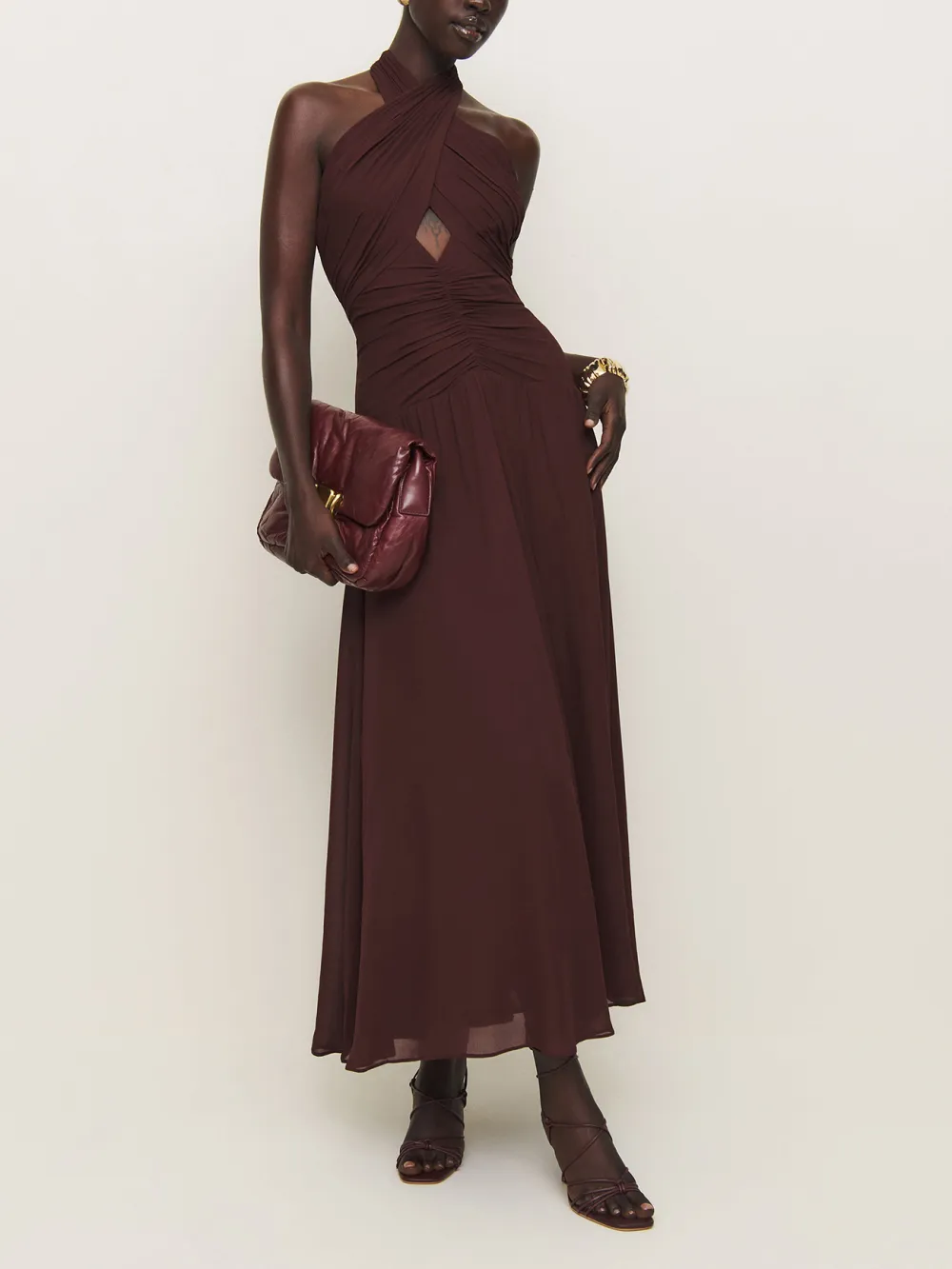 Cutout Detail Ruched Maxi Dress