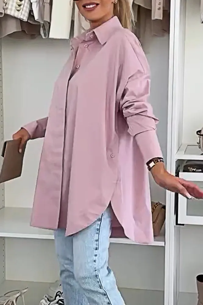 5PACK-Solid Color Irregular Side Long Sleeve Shirt