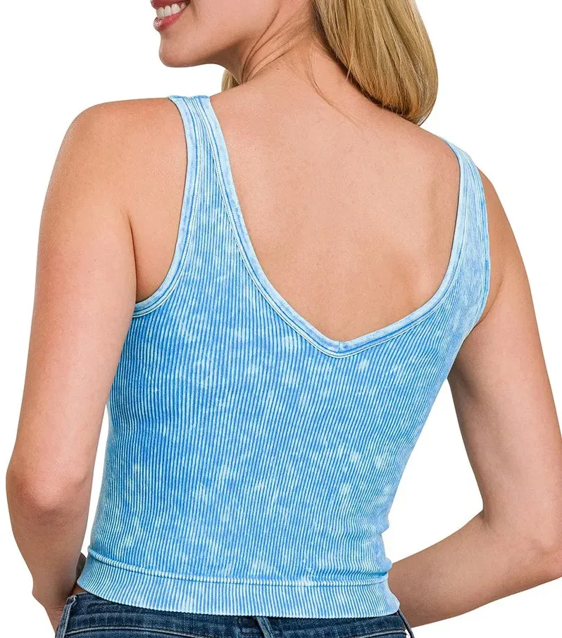 Cozy Way Neckline Washed Ribbed Seamless Tank Top