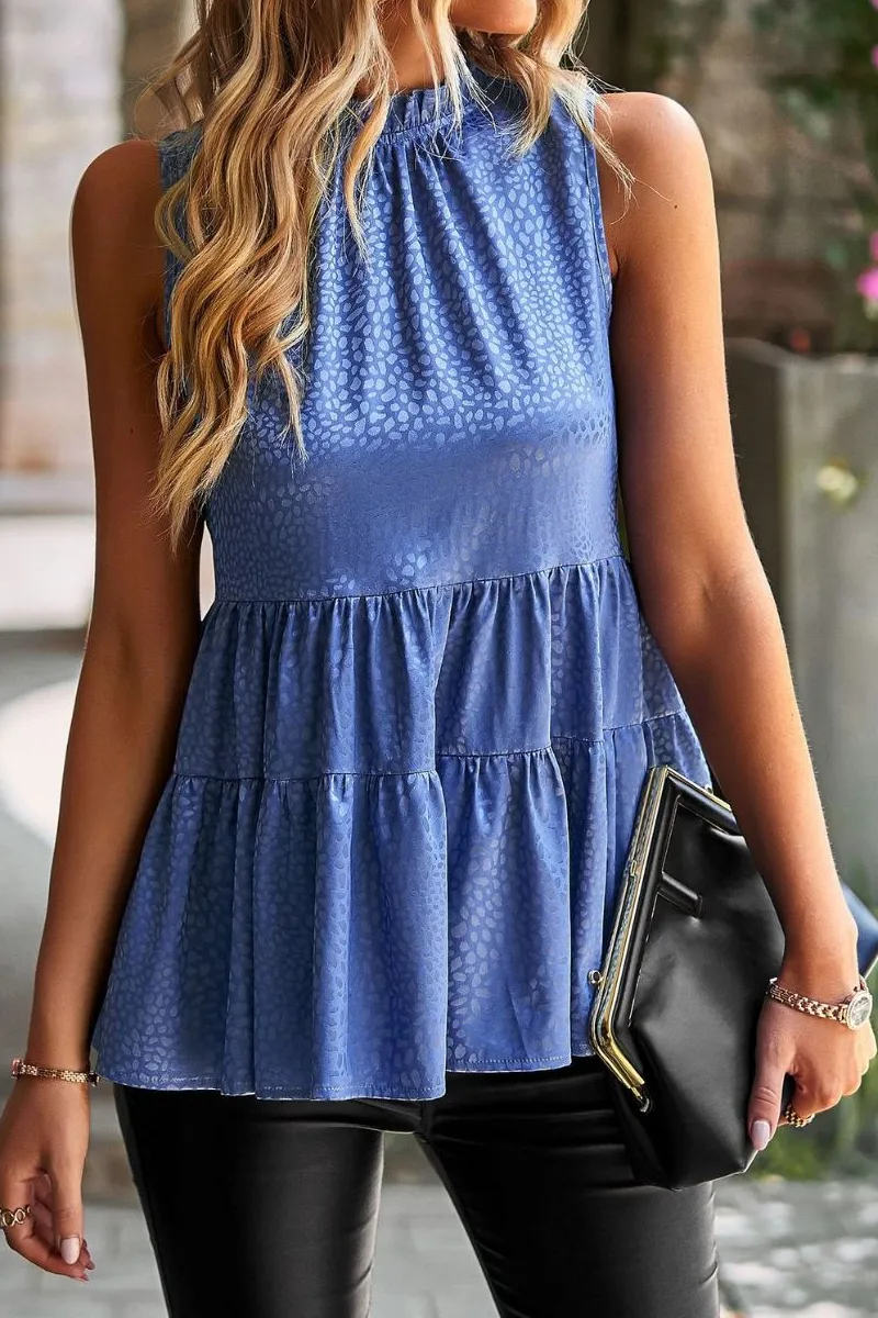 Dotted Frill Trim Sleeveless Tiered Top