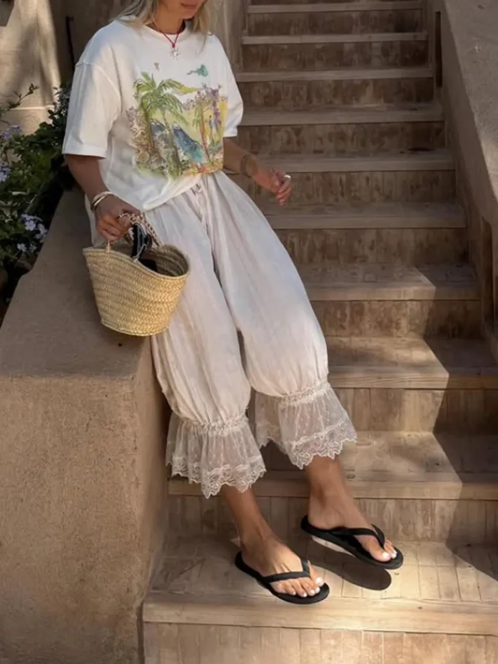 Casual Style Young Bloomer Pants Ivory