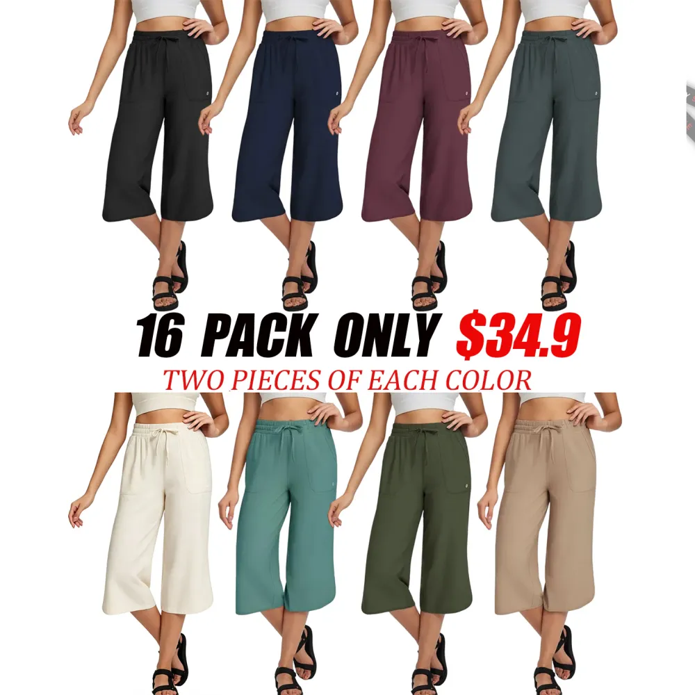 Women's Comfy Drawstring High-Waisted Crop Pants - Breathable Wide-Leg Loungewear