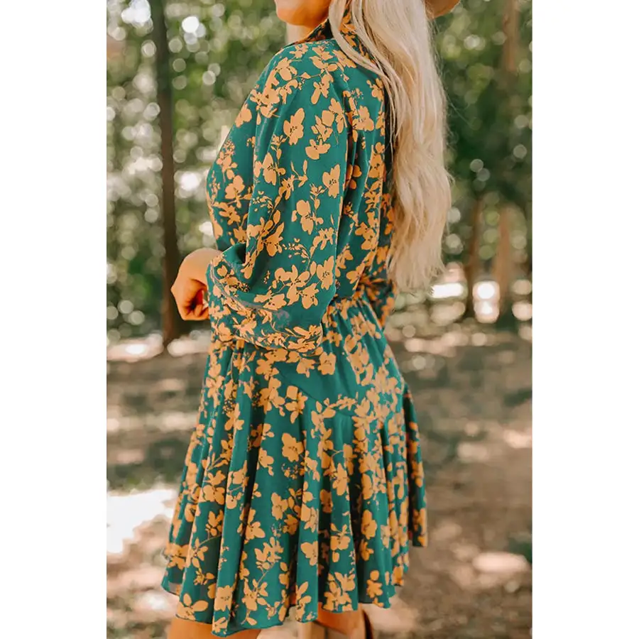Printed Three-quarter Sleeve Mini Dress