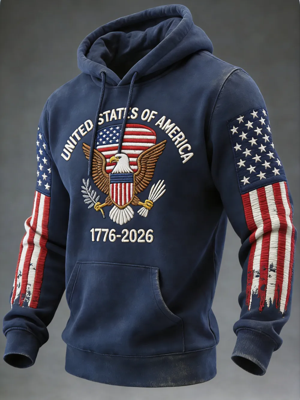 USA 250Th Anniversary ✦ Final Clearance Sale UNITED STATES OF AMERICA Embroidery Pattern Patchwork Hooded Sweatshirt