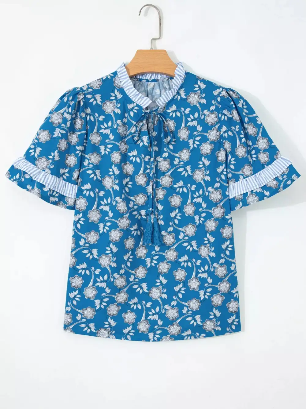 Relaxed Floral Print Ruffle Sleeve Blouse