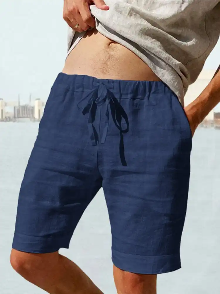 Men's Cotton Linen Drawstring Casual Shorts