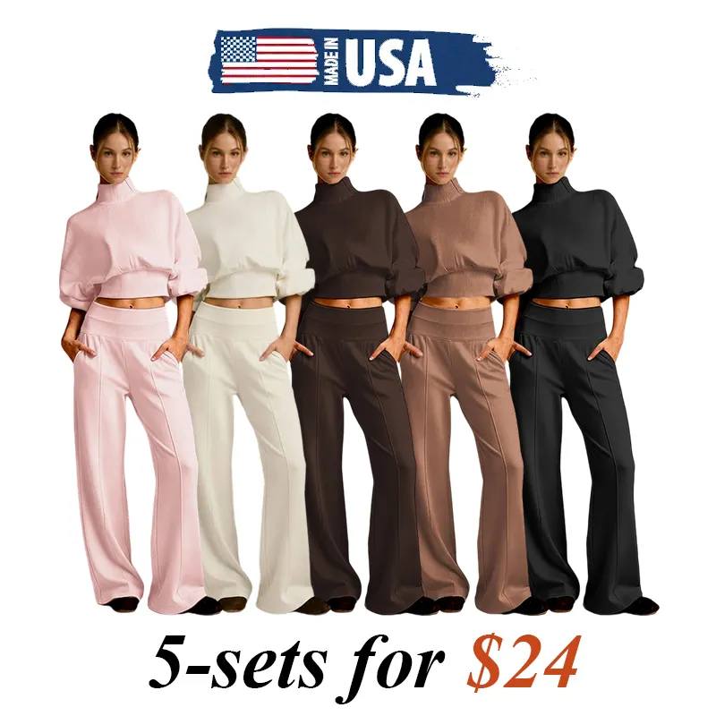 Soft And Comfortable Crewneck Sweatshirt Wide-Leg Pants Set