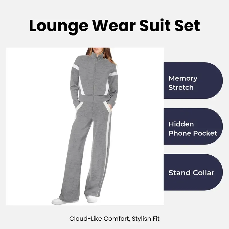 Lounge Sets for Women 2025 Sweatsuit 2 Piece Outfits Sweatshirt Wide Leg Sweatpant Tracksuit Matching Set