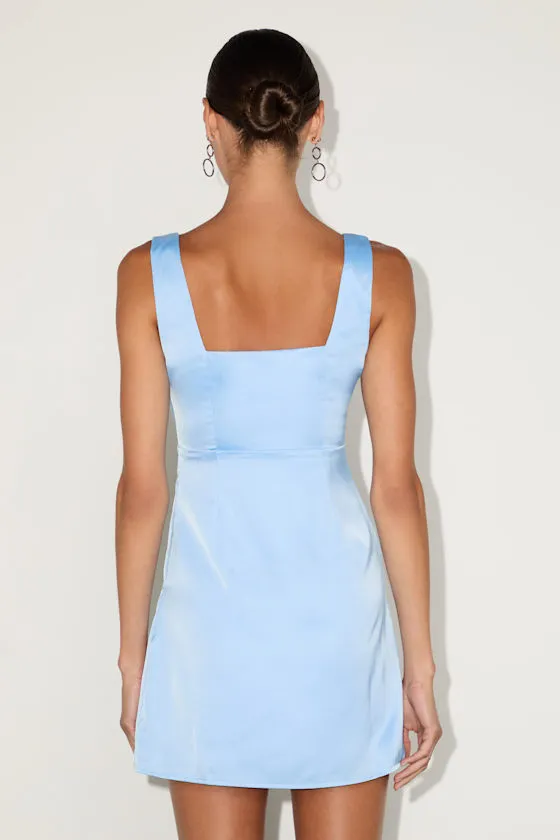 Truly the Cutest White Satin Square Neck Mini Dress