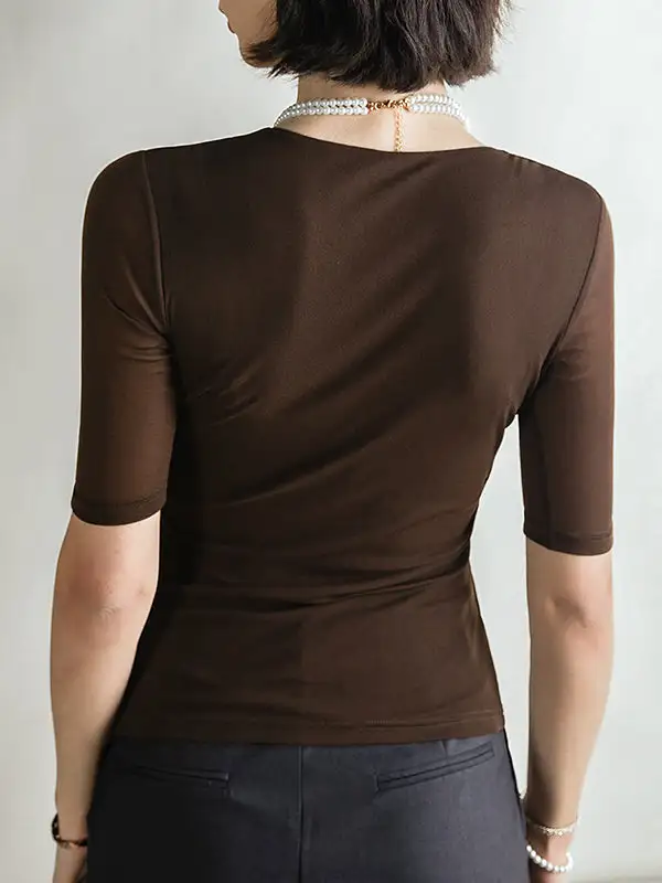 Half Sleeve Slim Fit Pleat Detail V-Neck T-Shirt