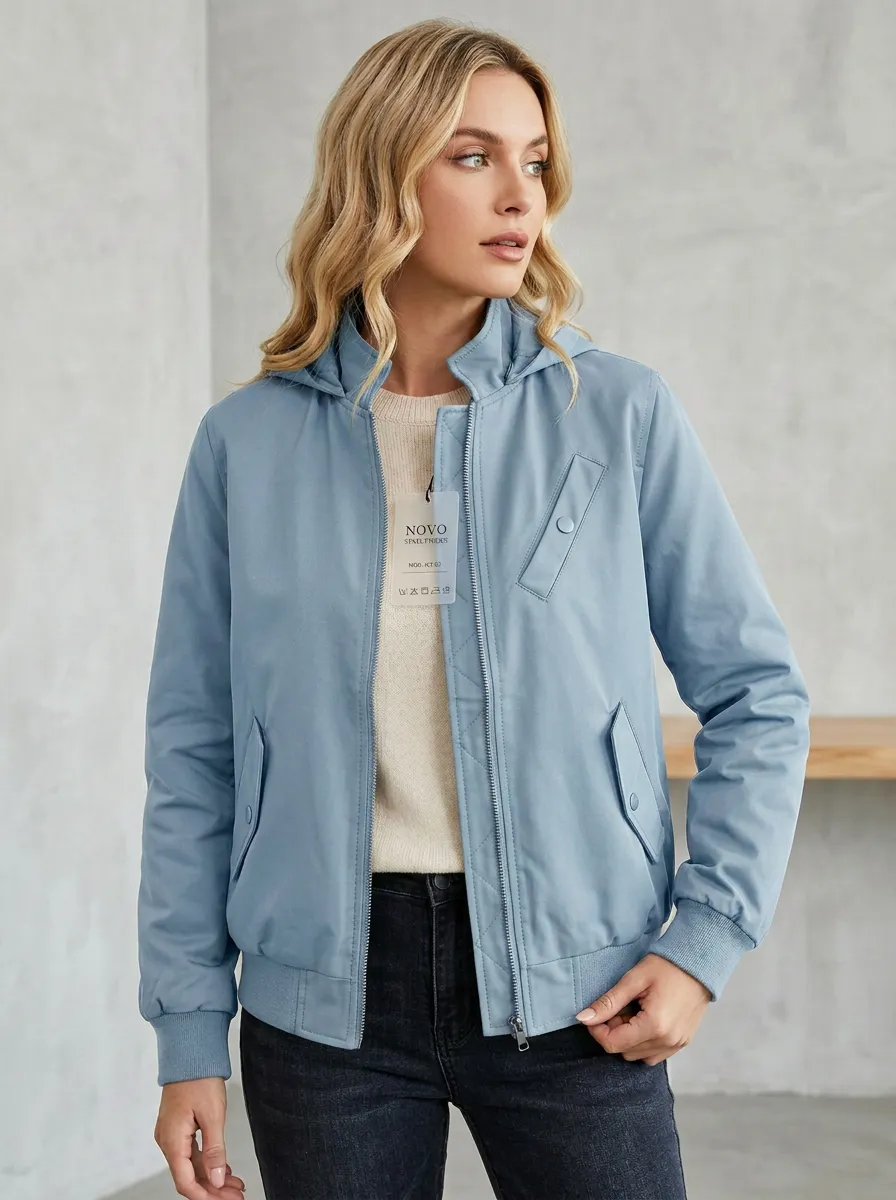 Hooded Bomber Zip-Front Women's Casual Jacket
