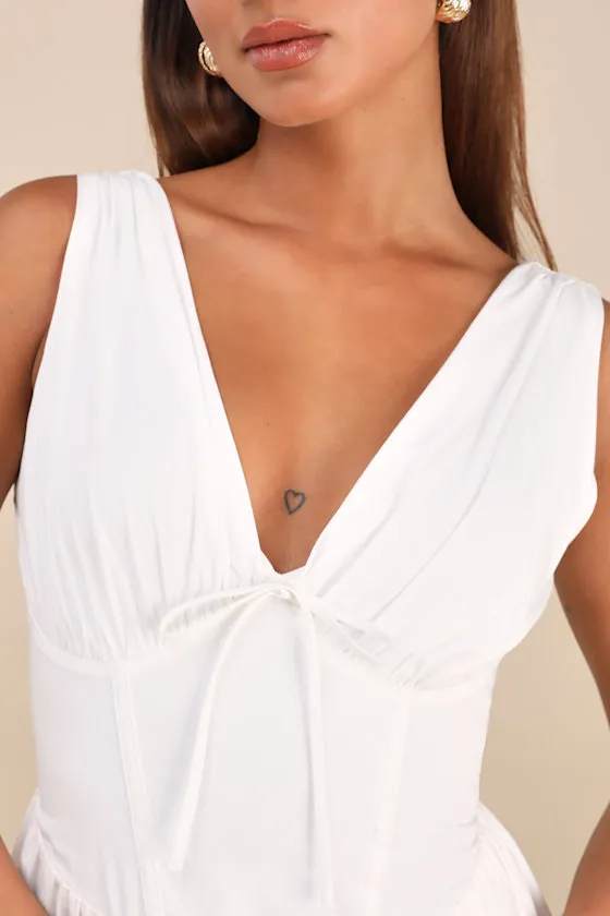 Lettie Ivory Multi Floral Poplin Plunge Neck Midi Dress