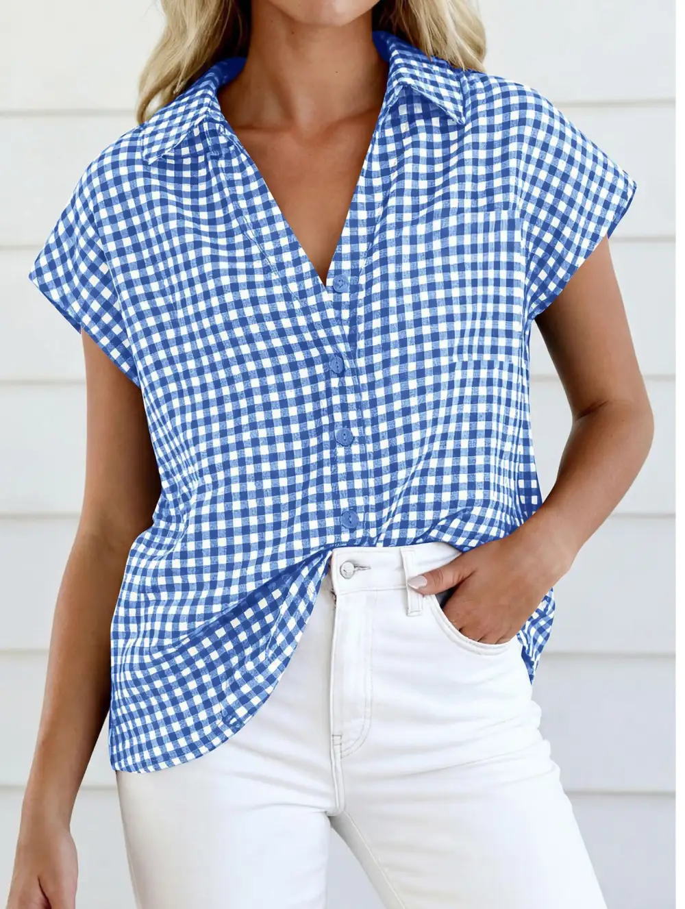 Plaid Button Loose Short Sleeve Shirt