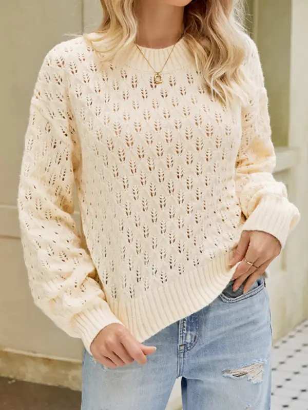 Sculpted Women's Openwork Round-Neck Relaxed Sweater