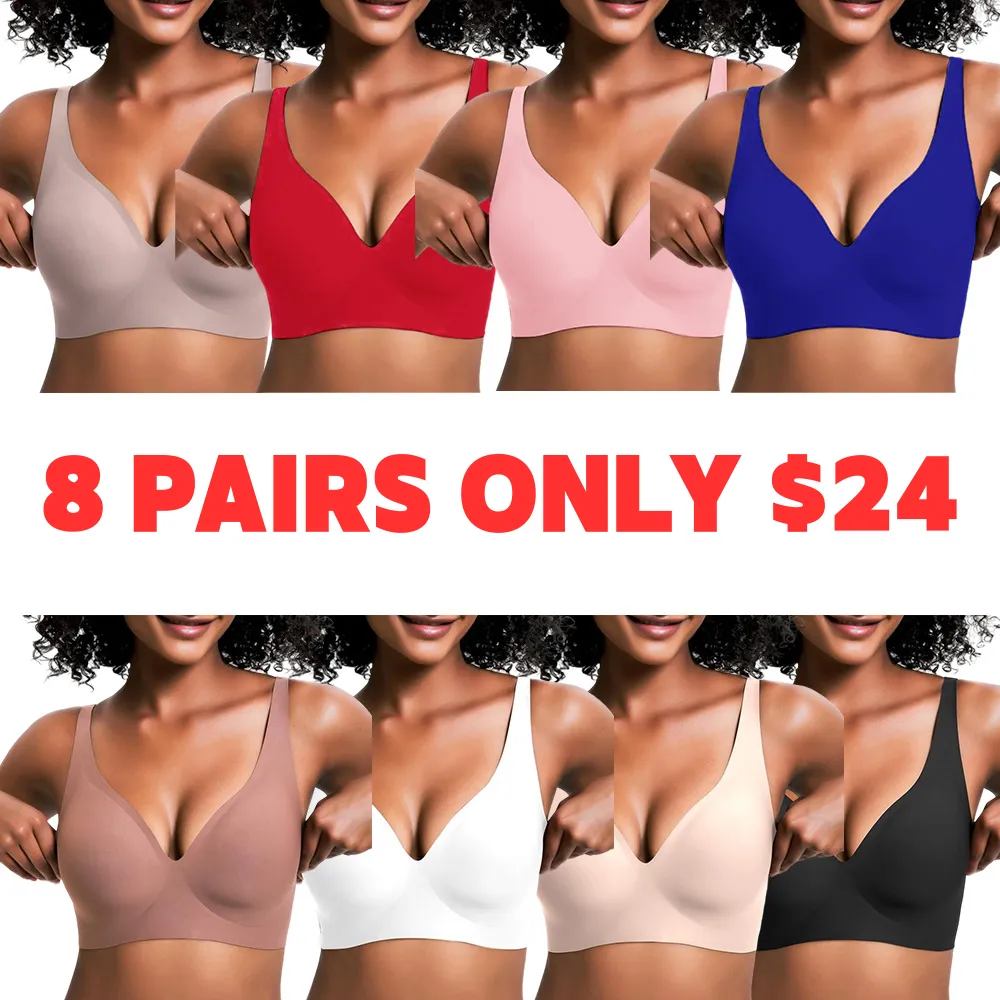 Women's Jelly Wireless Womens Comfortable Wireless Bras Push Up Bralettes Seamless Tshirts Bras Deep V Everyday Bras