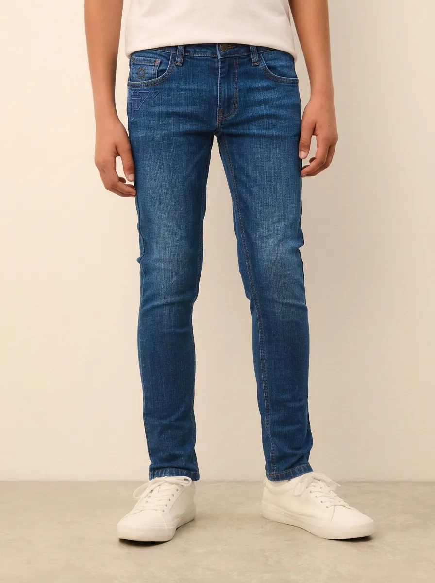 Men's Modern Everyday Embroidered Detail Stretch Denim Jeans