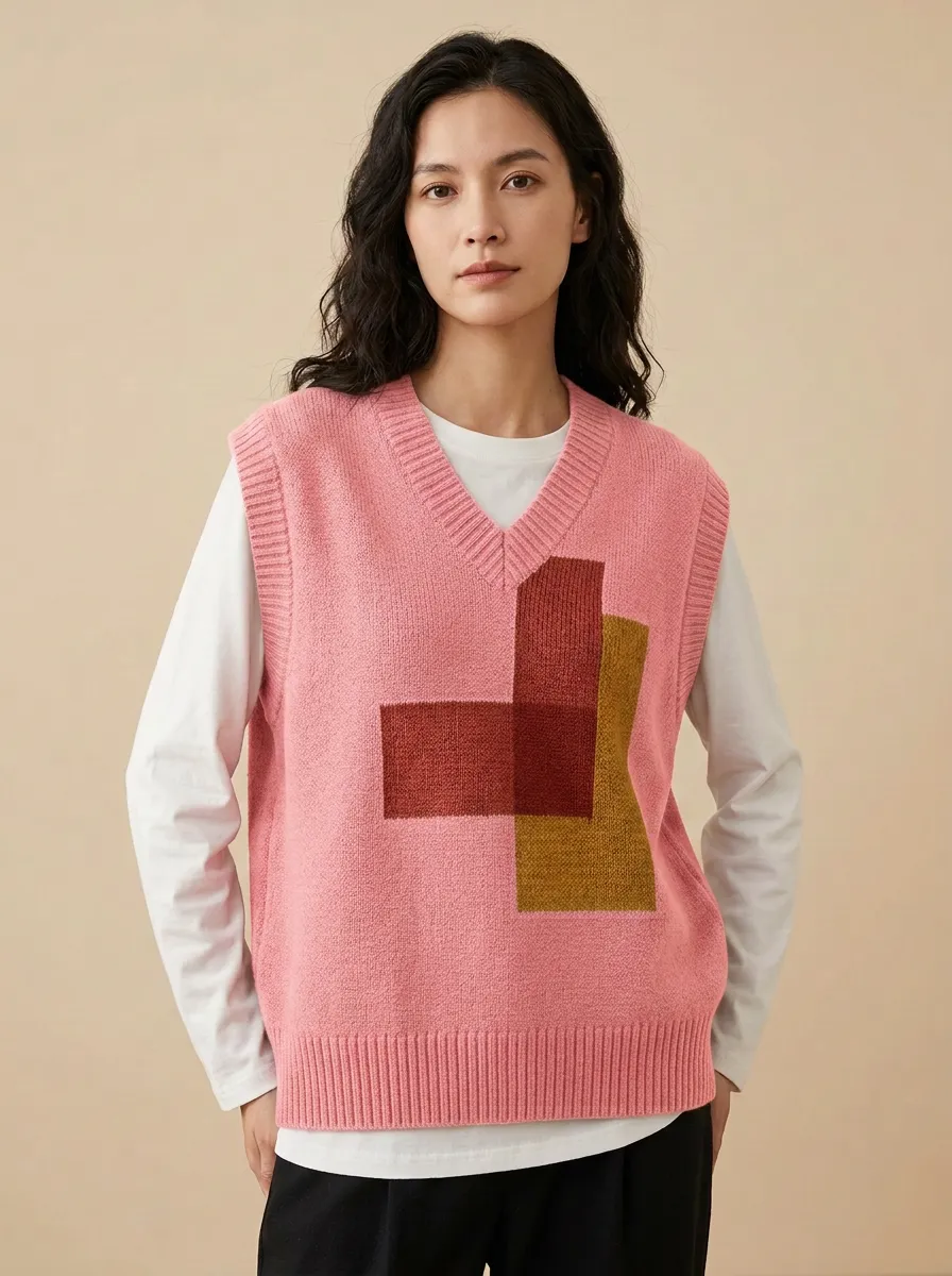 Geometric Colorblock Vneck Sweater Vest
