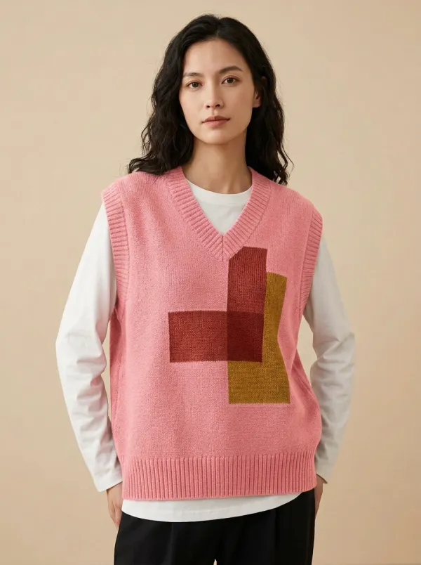Geometric Colorblock Vneck Sweater Vest