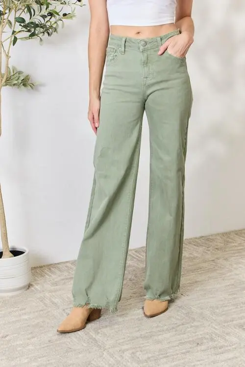 Easy Wide Leg Raw Hem Denim Jeans
