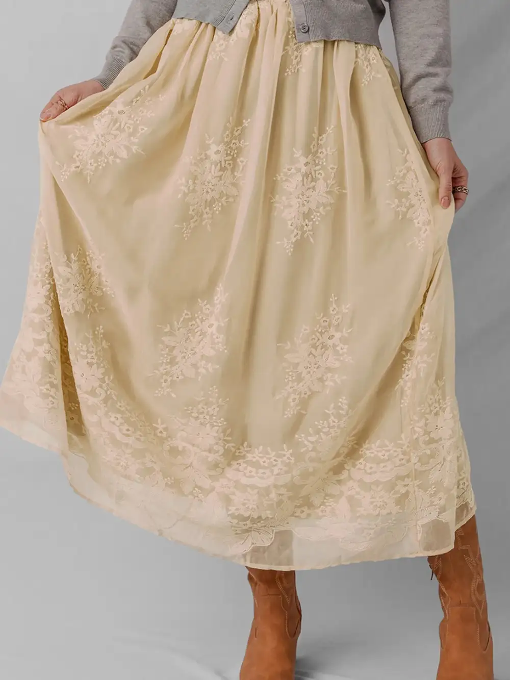 Textured Lace Mesh Skirt