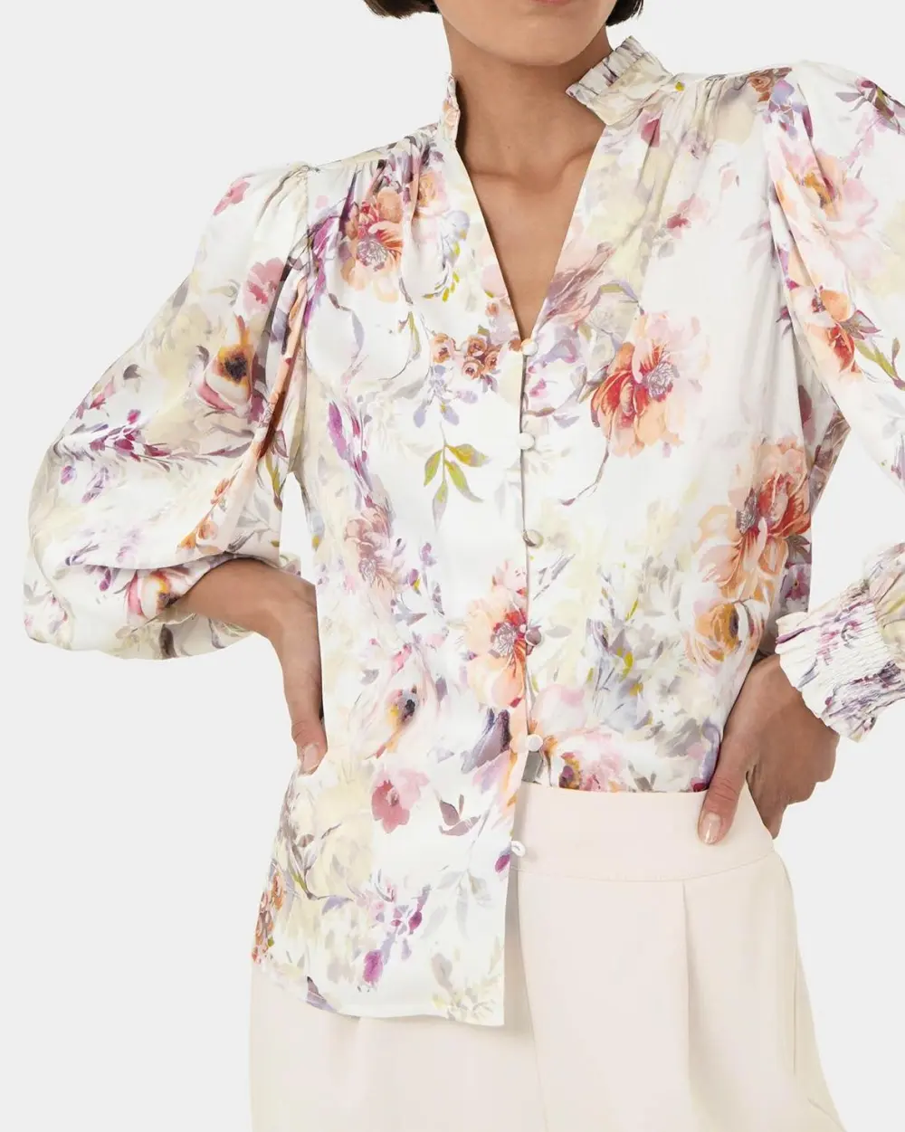 Romantic Floral Print Bell Sleeve Blouse