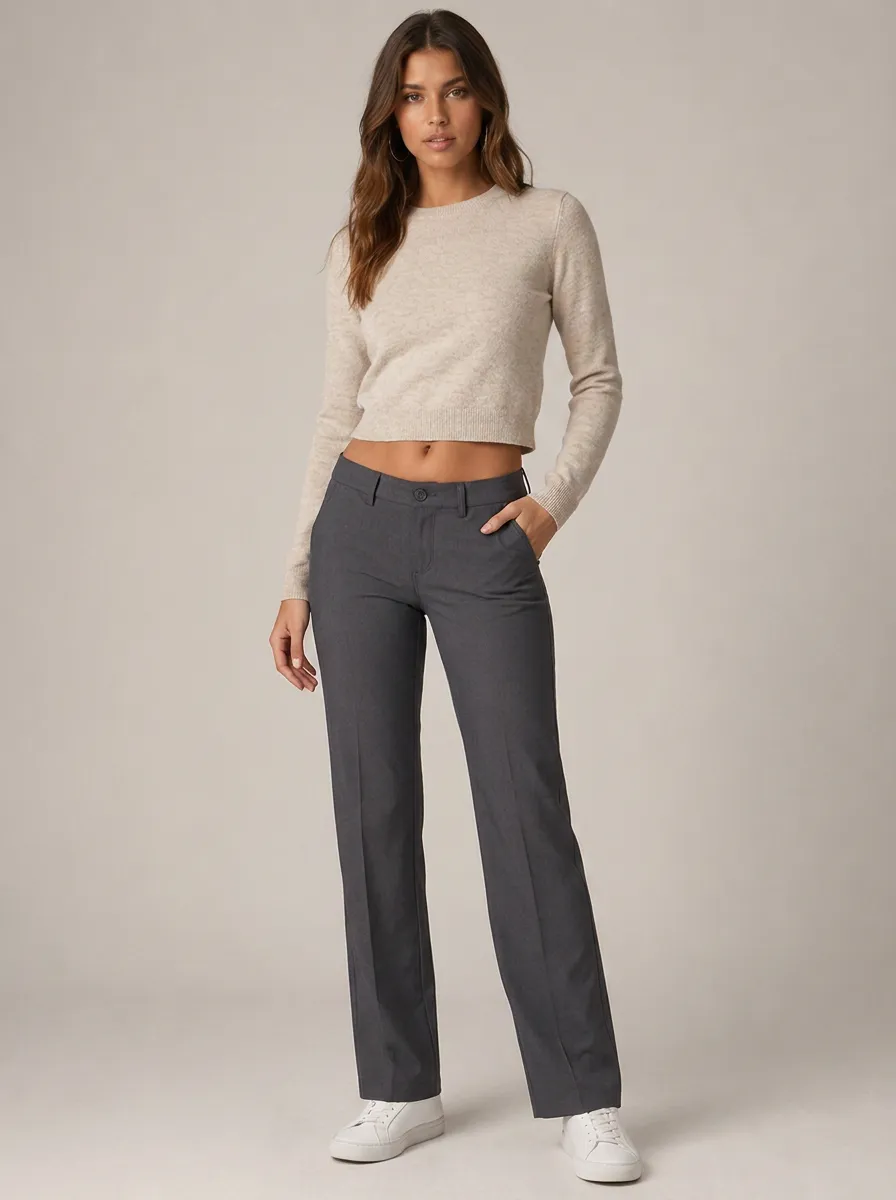 Women's Casual Business Charcoal Grey Straight Leg Trousers