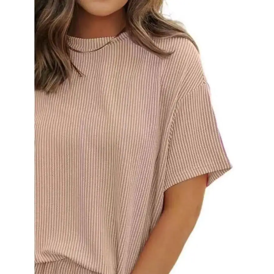 Ribbed Short Sleeve Top and Shorts Two Piece Set