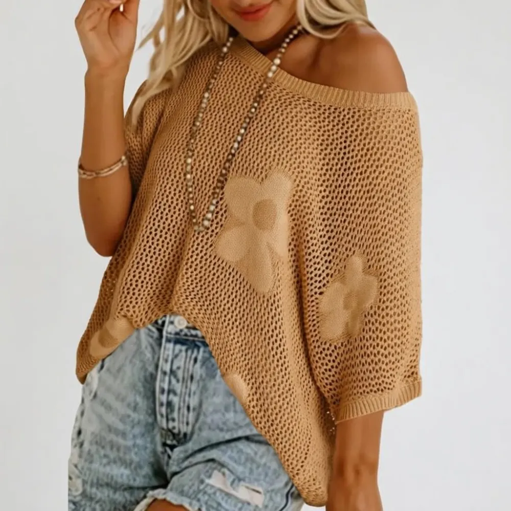 Women's Floral Short-Sleeve Crochet Top