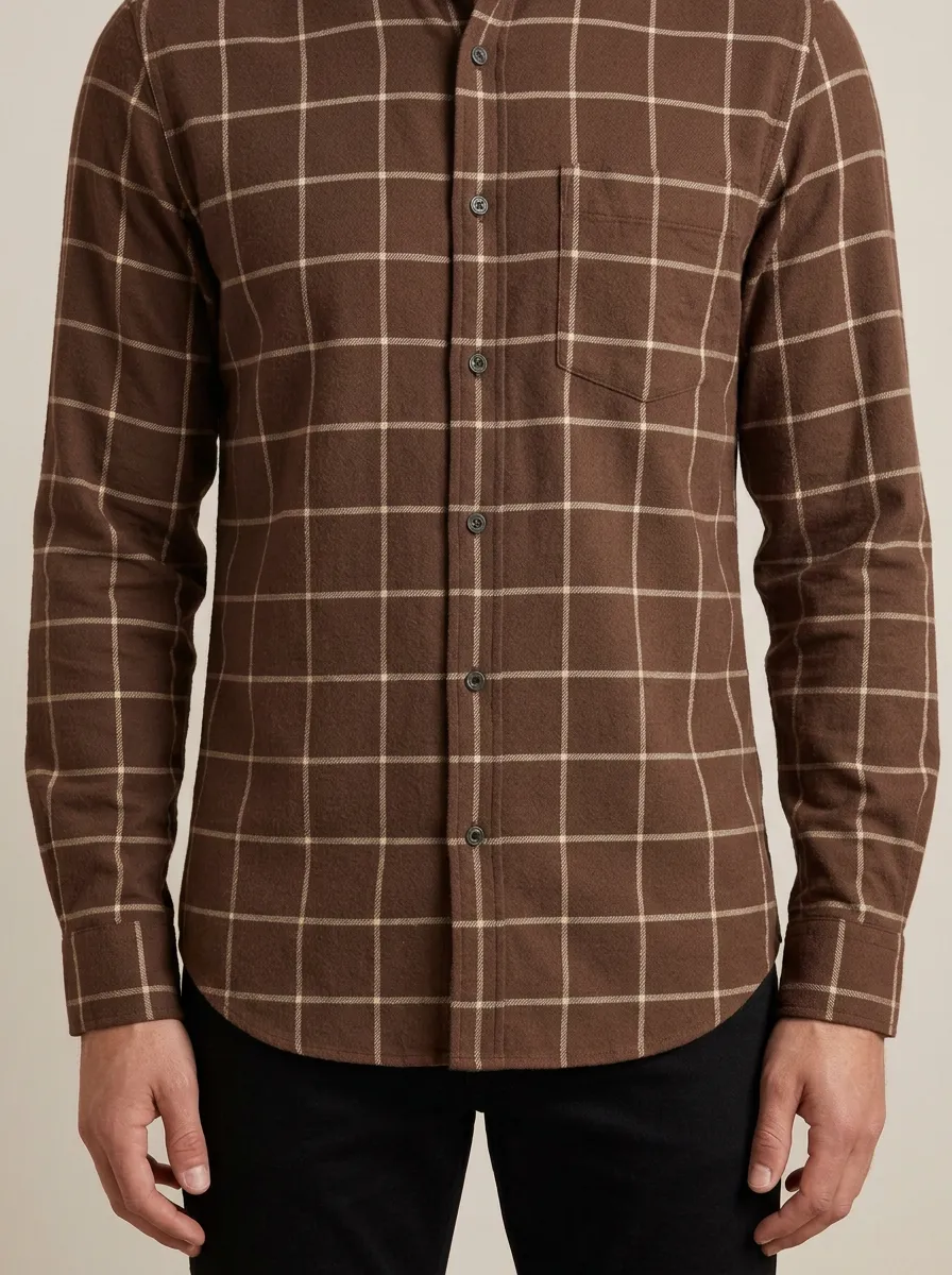 Classic Grid-Pattern Long-Sleeve Men's Long-Sleeve Shirt