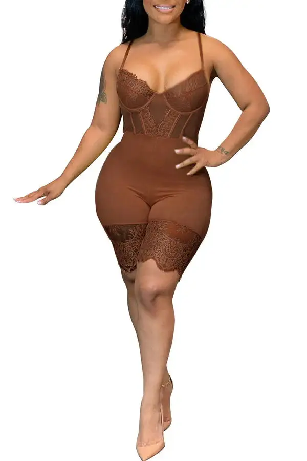 Lace Bustier Romper with Intricate Detailing and Adjustable Straps
