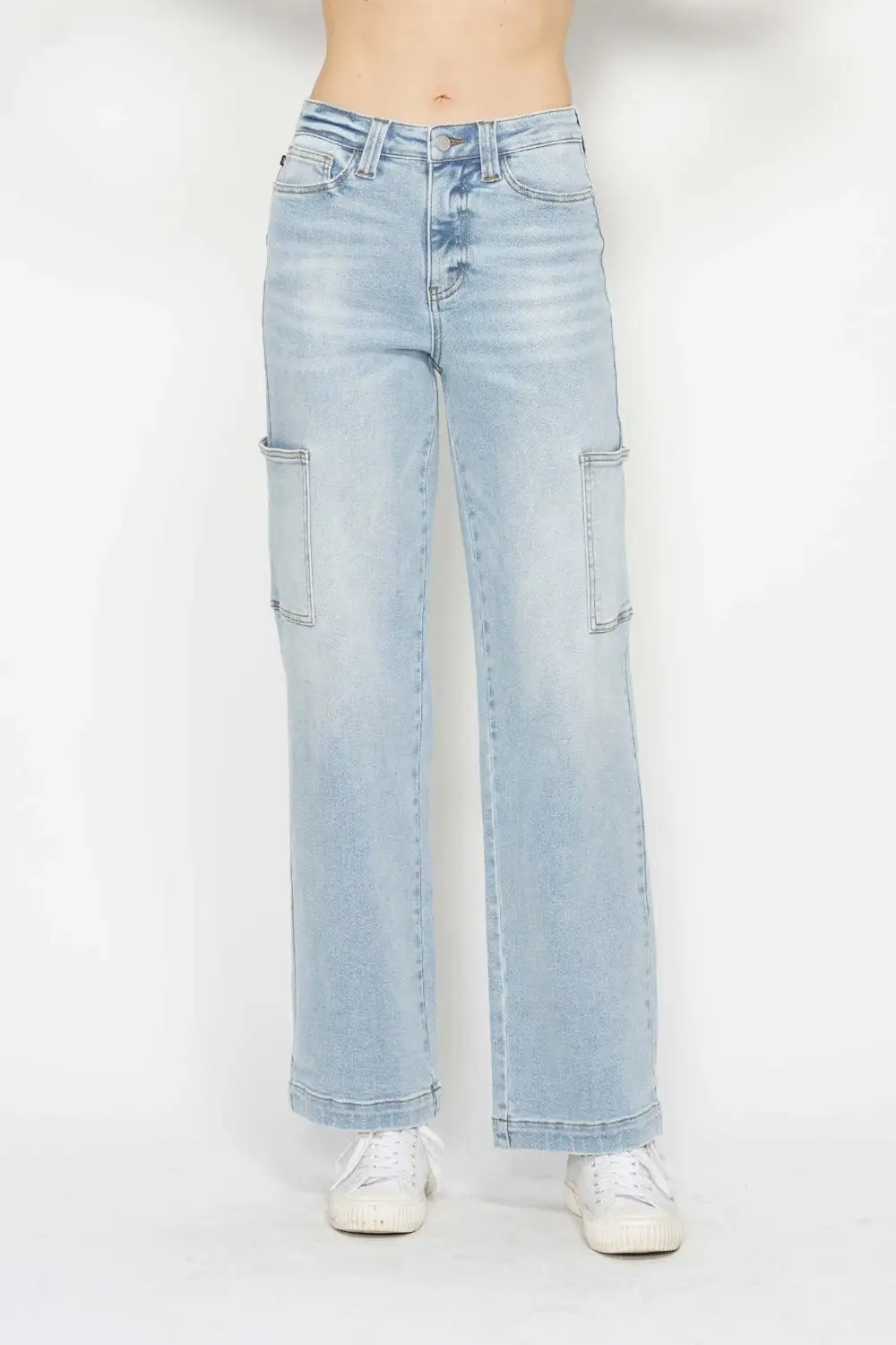 High-Waist High-Rise Washed Pocketed Straight Leg Jeans