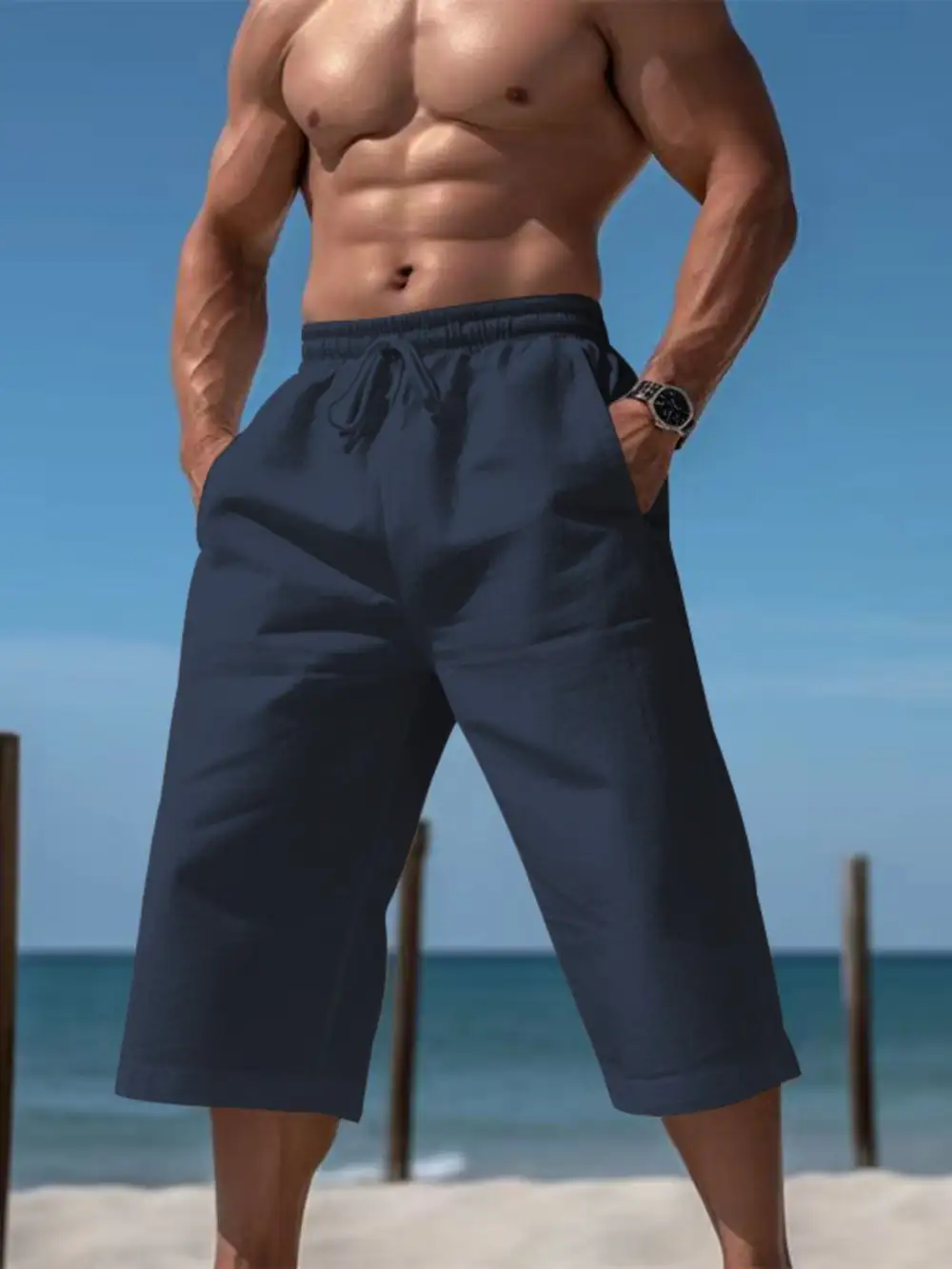 Men's Full Size Casual Drawstring Cropped Pants Plus