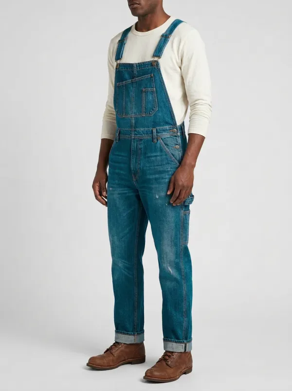 Men's Vintage Distressed Denim Bib Overalls