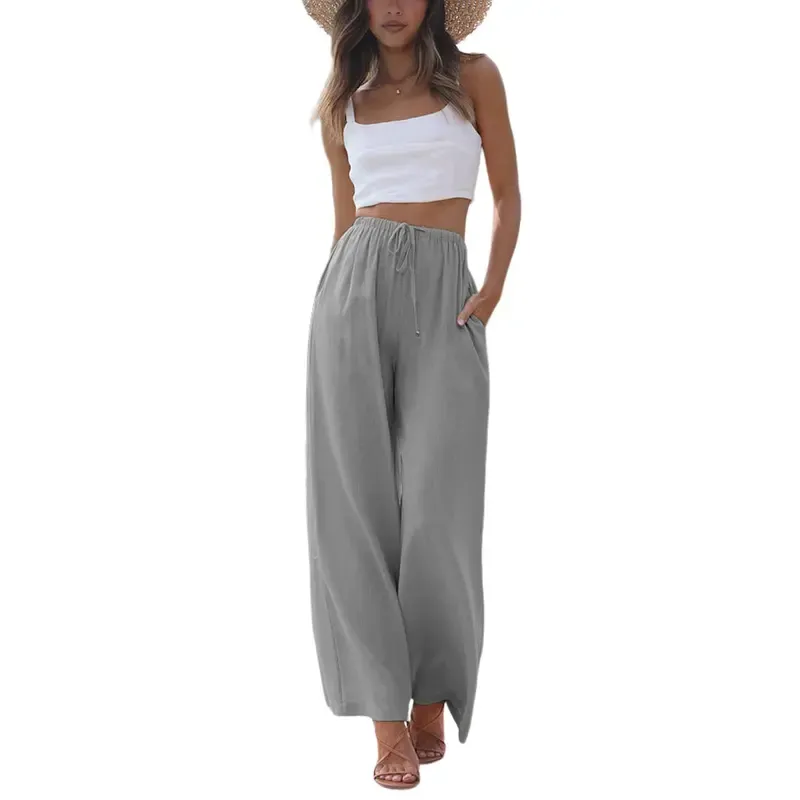 Women's Summer Cotton Linen Wide Leg Pants