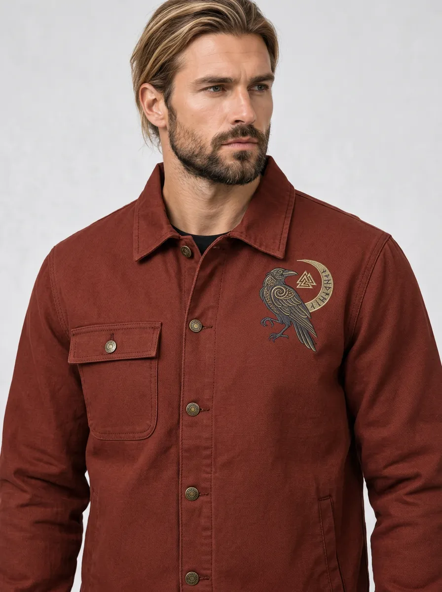 Men's Raven Point-Collar Embroidered Denim-Look Jacket