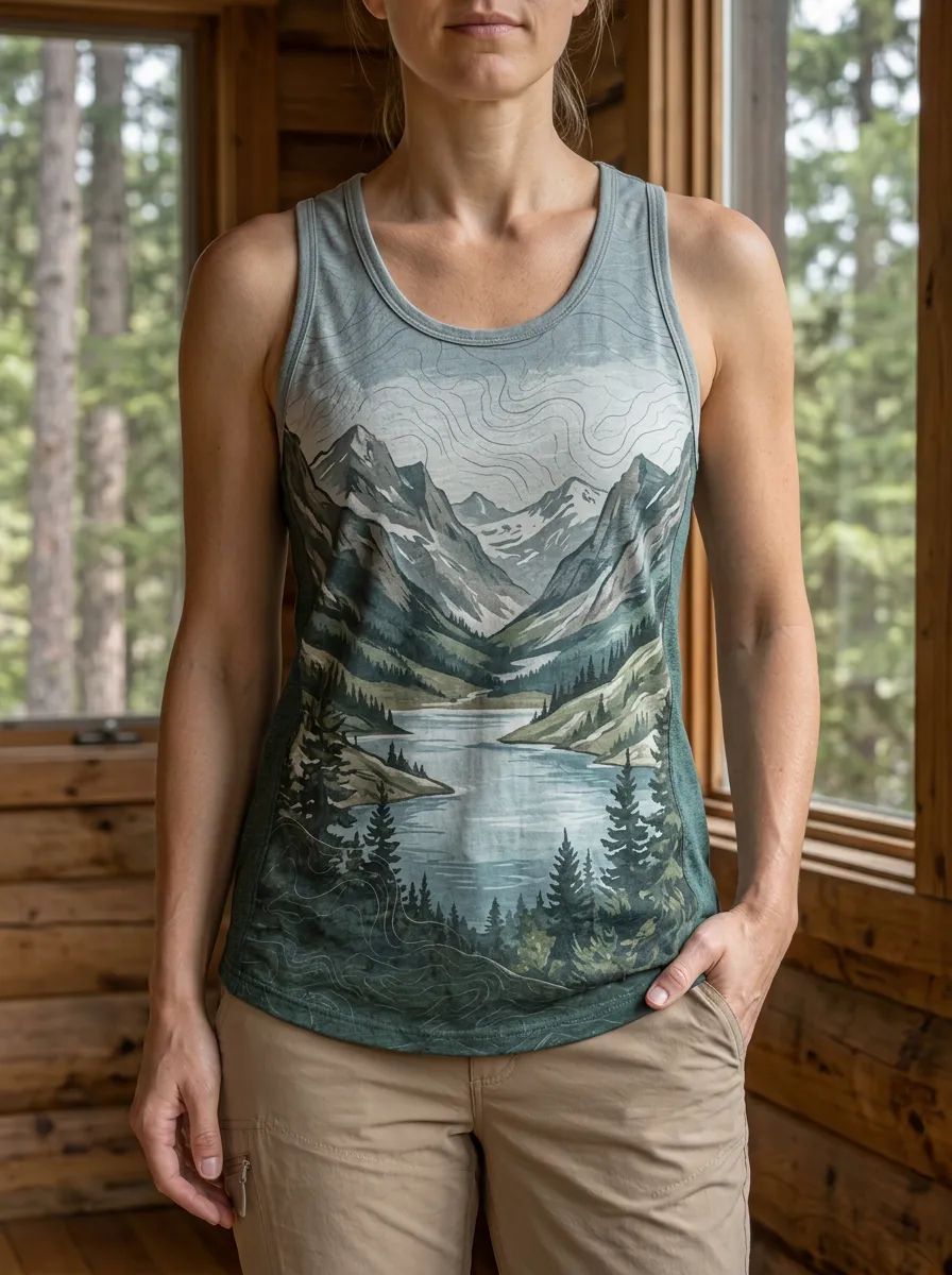Women's Mountain Lake Nature Lover Printed Tank Top