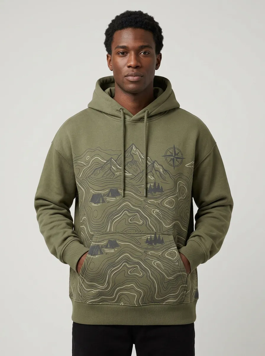 Men's Camping Lover Mountain Topographic Graphic Hoodie