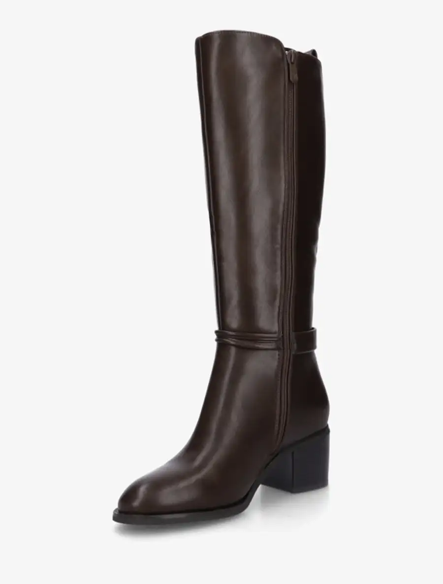 Refined Strap Detail Buckle Detail Block Heel Faux Leather Knee High Boots